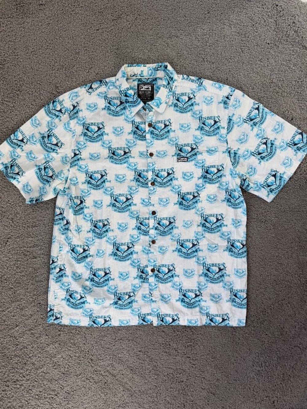 Pelagic Black Label Bisbee's Black & Blue 35th Anniversary Fishing Shirt XL VGUC